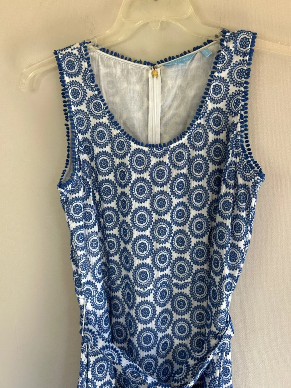 DRAPER JAMES Eyelet Tiered Tank Midi Dress Sea Blue Belted Feminine Cottage Sz 8